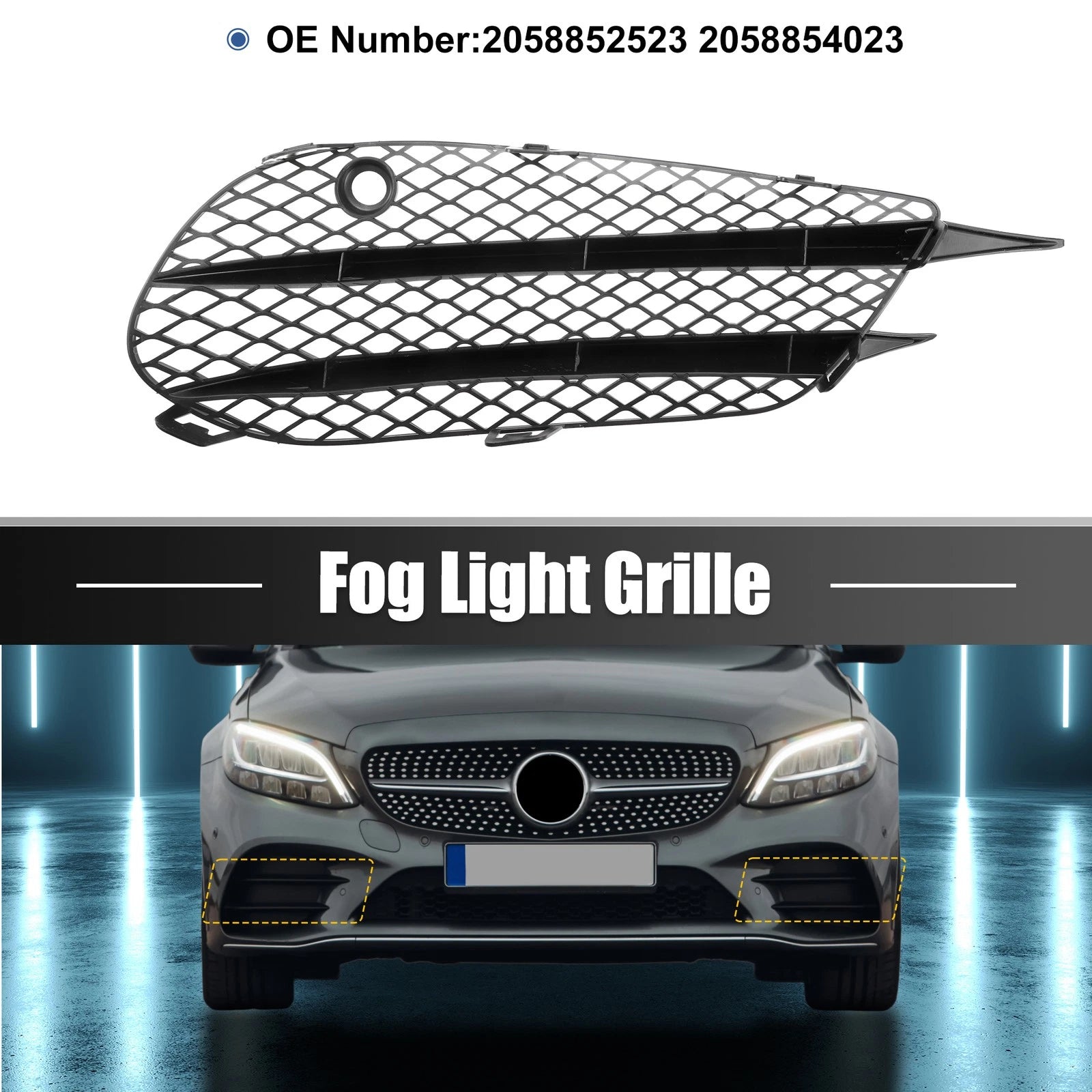 Pair Fog Light Grille Cover Trim 2058852523 for Mercedes-Benz 