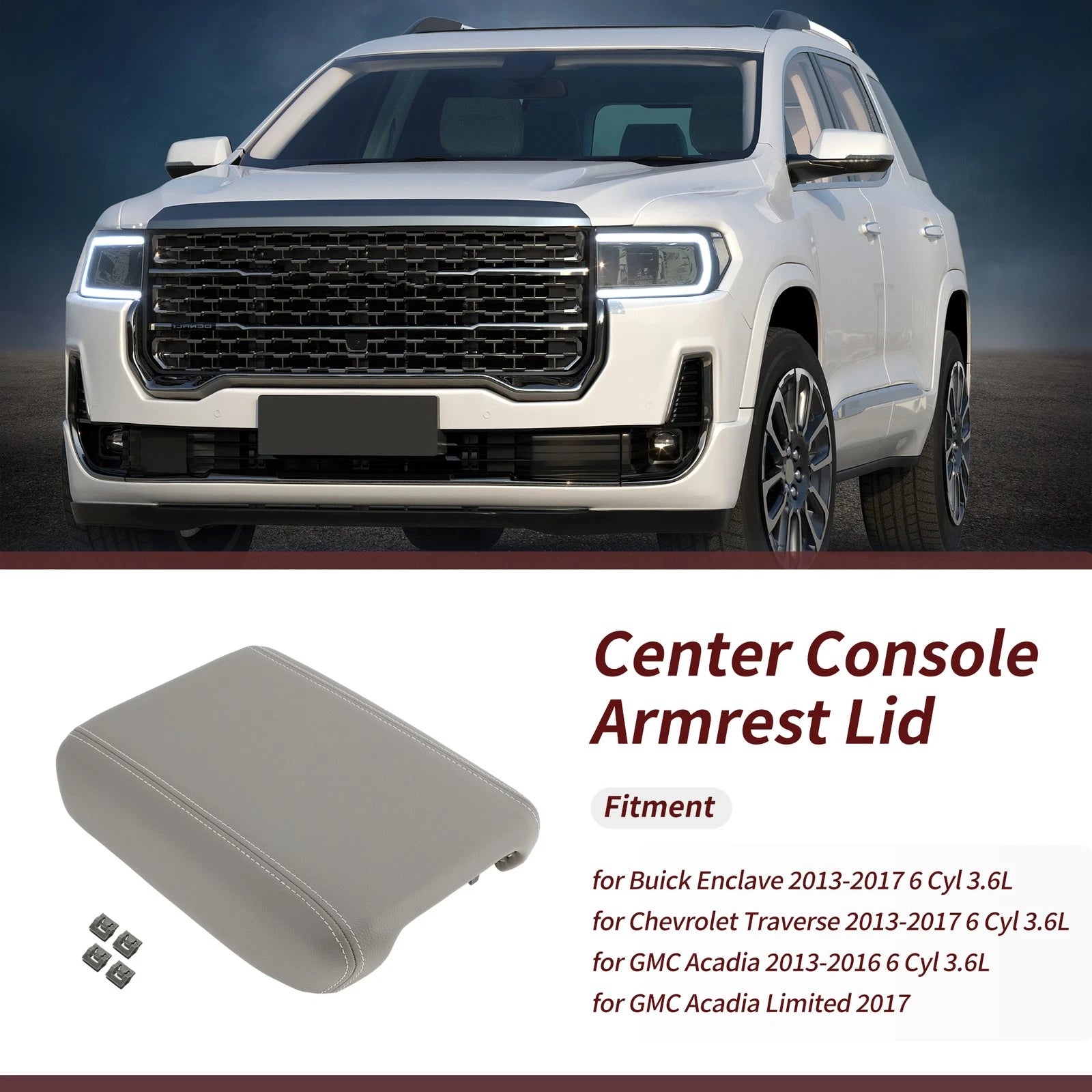 Center Console Armrest Lid for Chevy Traverse GMC Acadia (No. 22905370) Gray