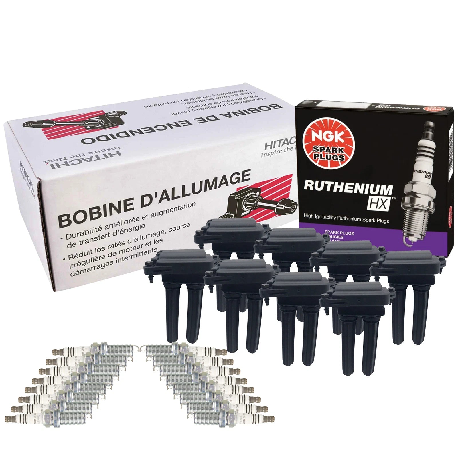 Set of 8 Ignition Coils & 16 RutheniumHX Spark Plugs for Chrysler Dodge Ram