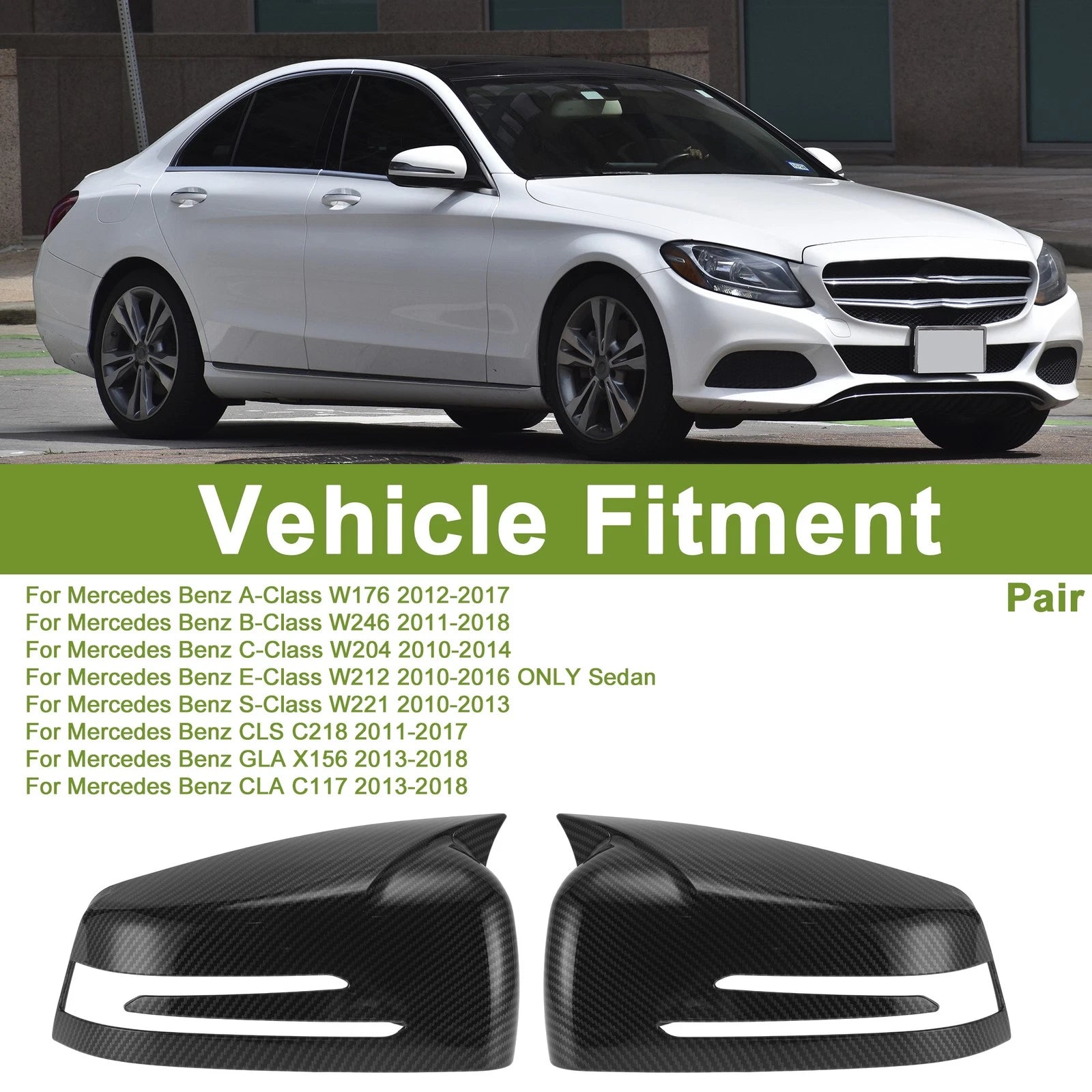 1 Pair Mirror Cover Cap for Mercedes-Benz A-Class W176 (2012–2017)