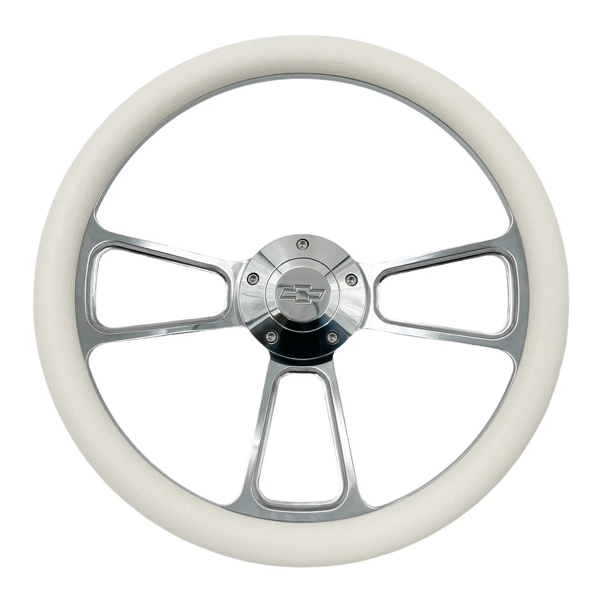 14 Inch Billet Steering Wheel with White Wrap and Chevy Bowtie for Vehicle (2010–2020)