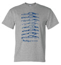 Ford Mustang T-Shirt Gray Blue Evolution Graphic for Ford Mustang (1964–2019)