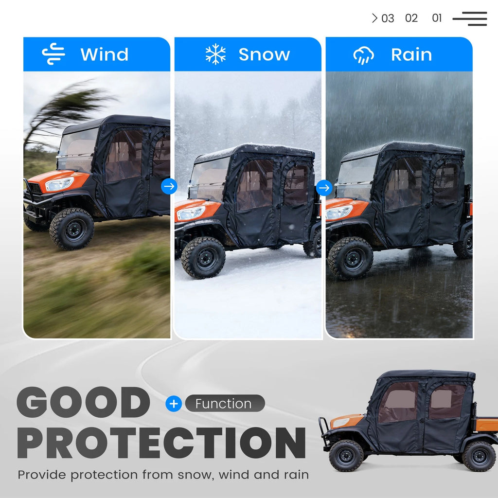 Cab Assembly Soft Door Rear Window Roof Combo for Kubota RTV (2016–2023)
