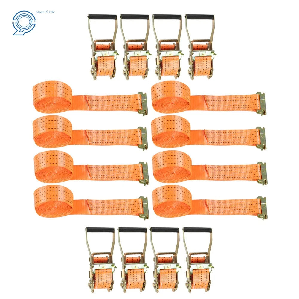 Set of 8 2-Inch x 15-Foot Orange E-Track Ratchet Straps 4000 lbs