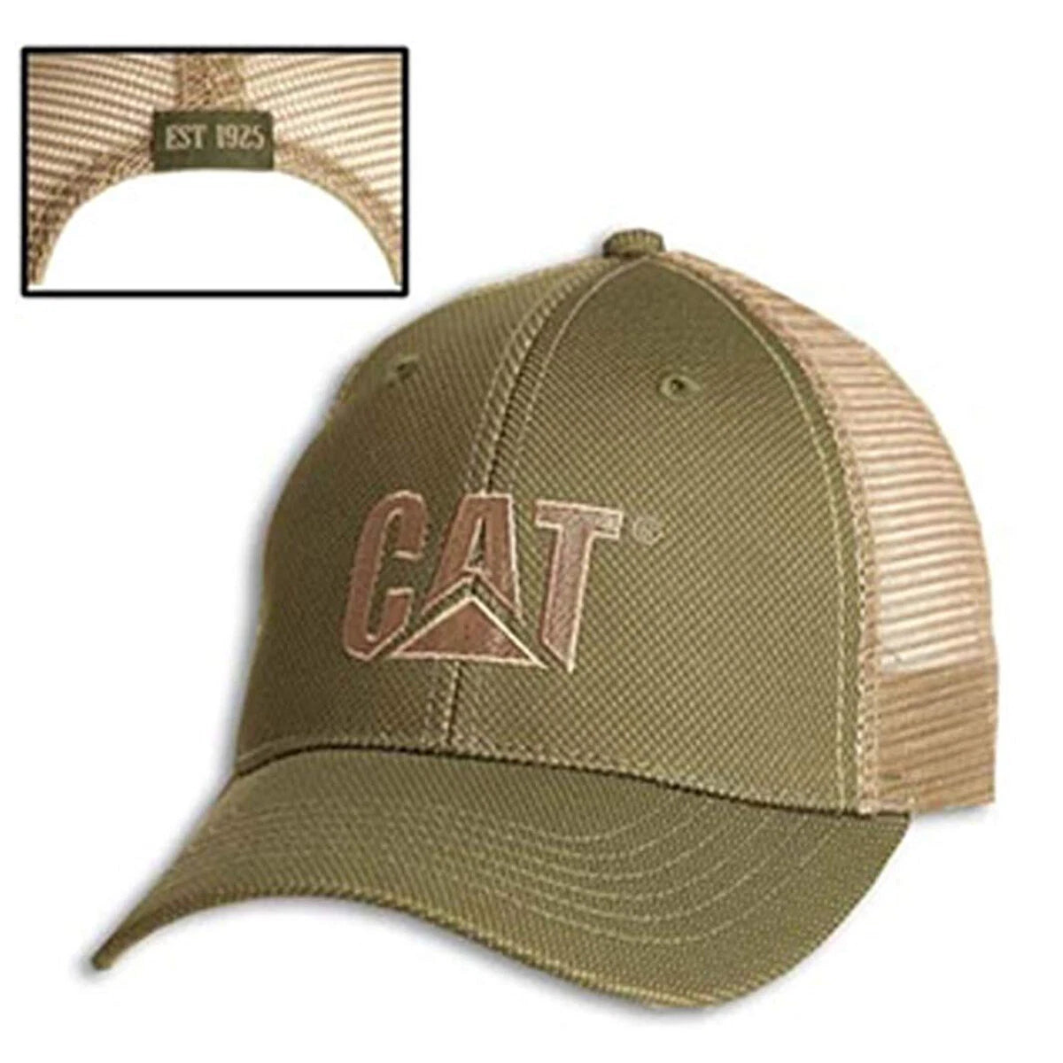 Caterpillar Olive Green Hat with Tan Mesh Overlay (Est. 1925)
