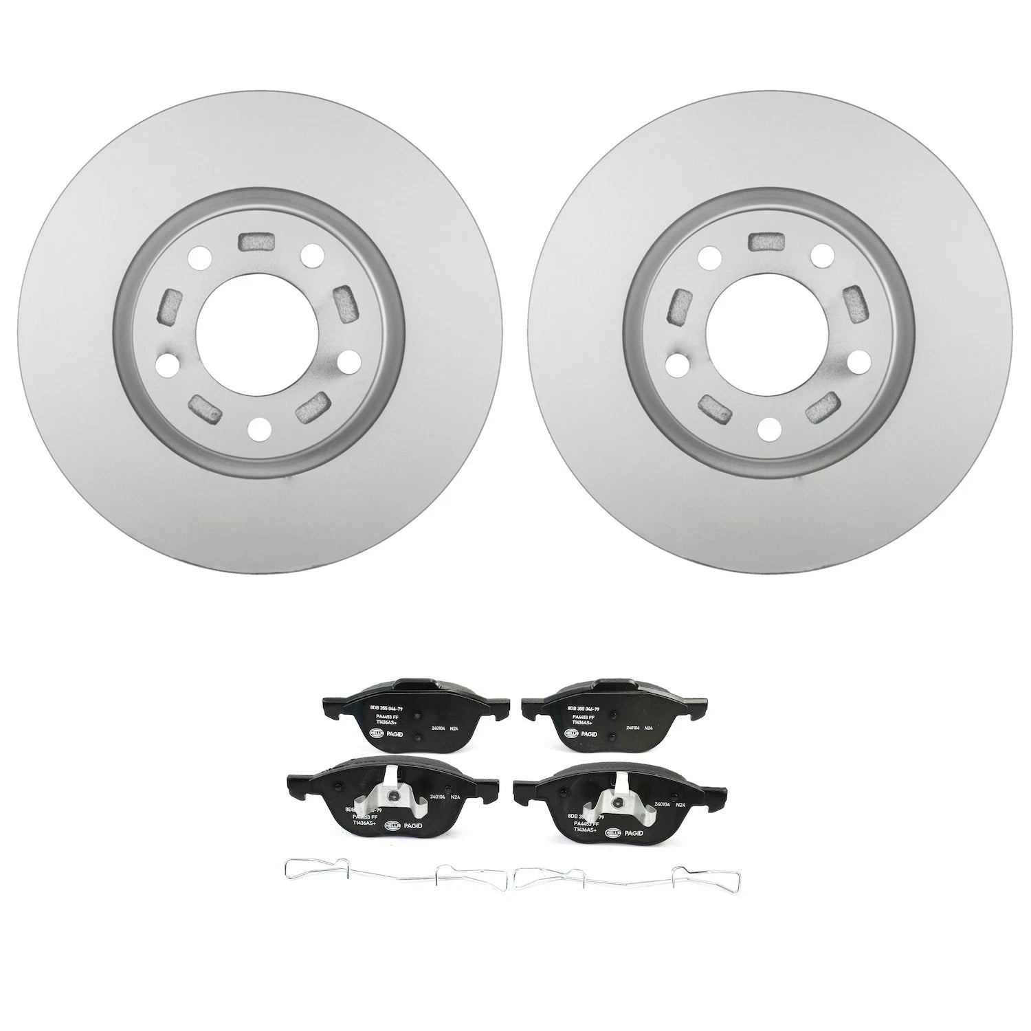 Set of 4 Bosch QuietCast Front Rotors & Hella Semi-Met Brake Pads for Mazda 3 (2004–2023)