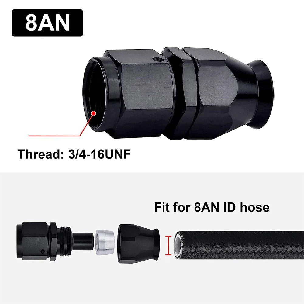 AN8 Straight PTFE Swivel Hose End Fitting Adapter for Universal Applications