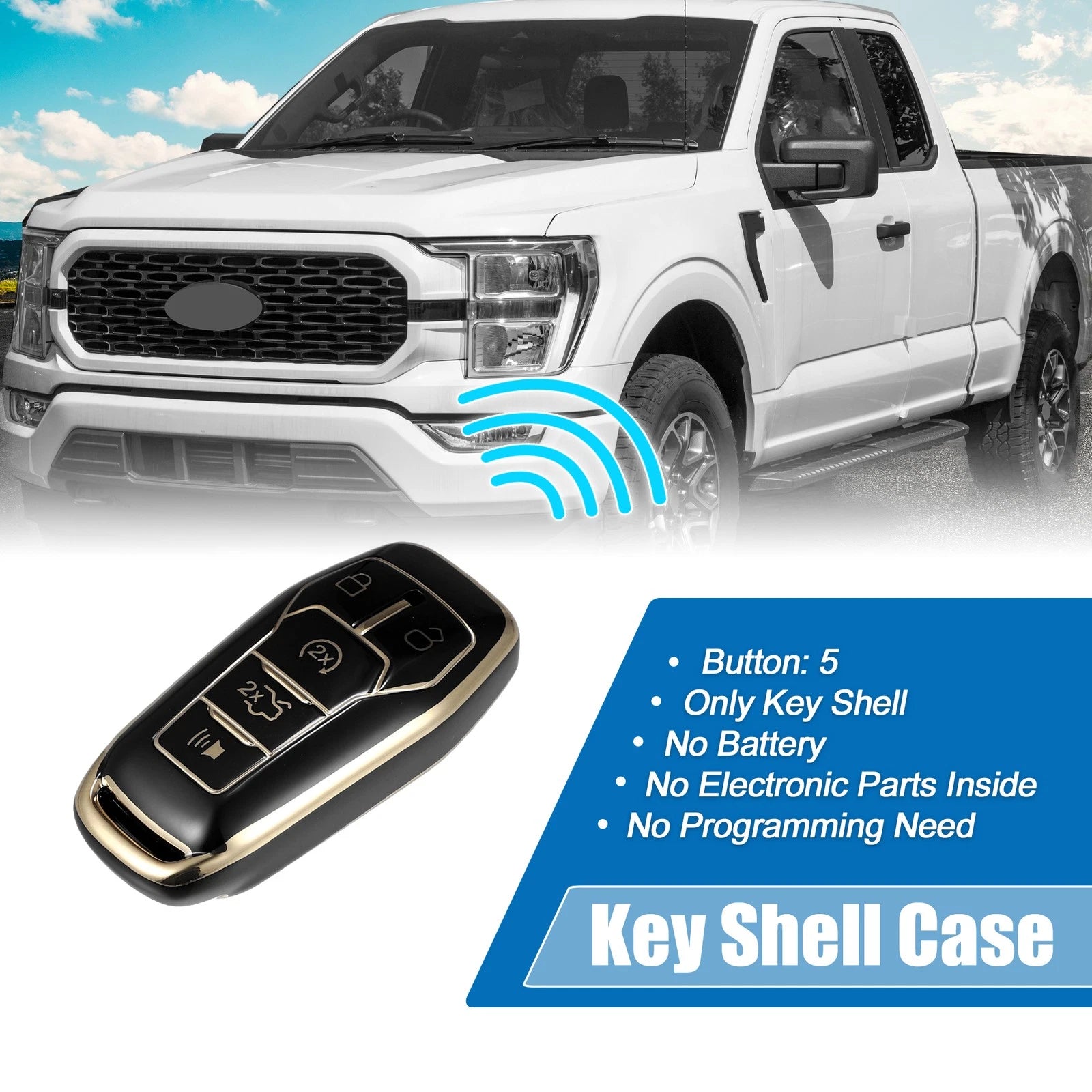 TPU Remote Key Fob Case Cover 5 Button for Ford Fusion F150 Mustang (2010–2023)