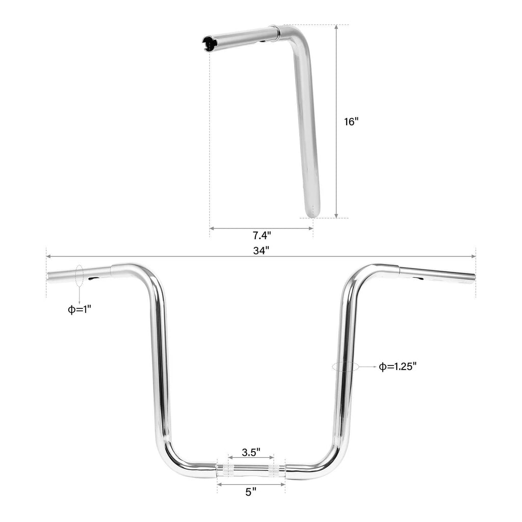 16" Chrome Ape Hanger Handlebar for Harley Softail FXST Sportster