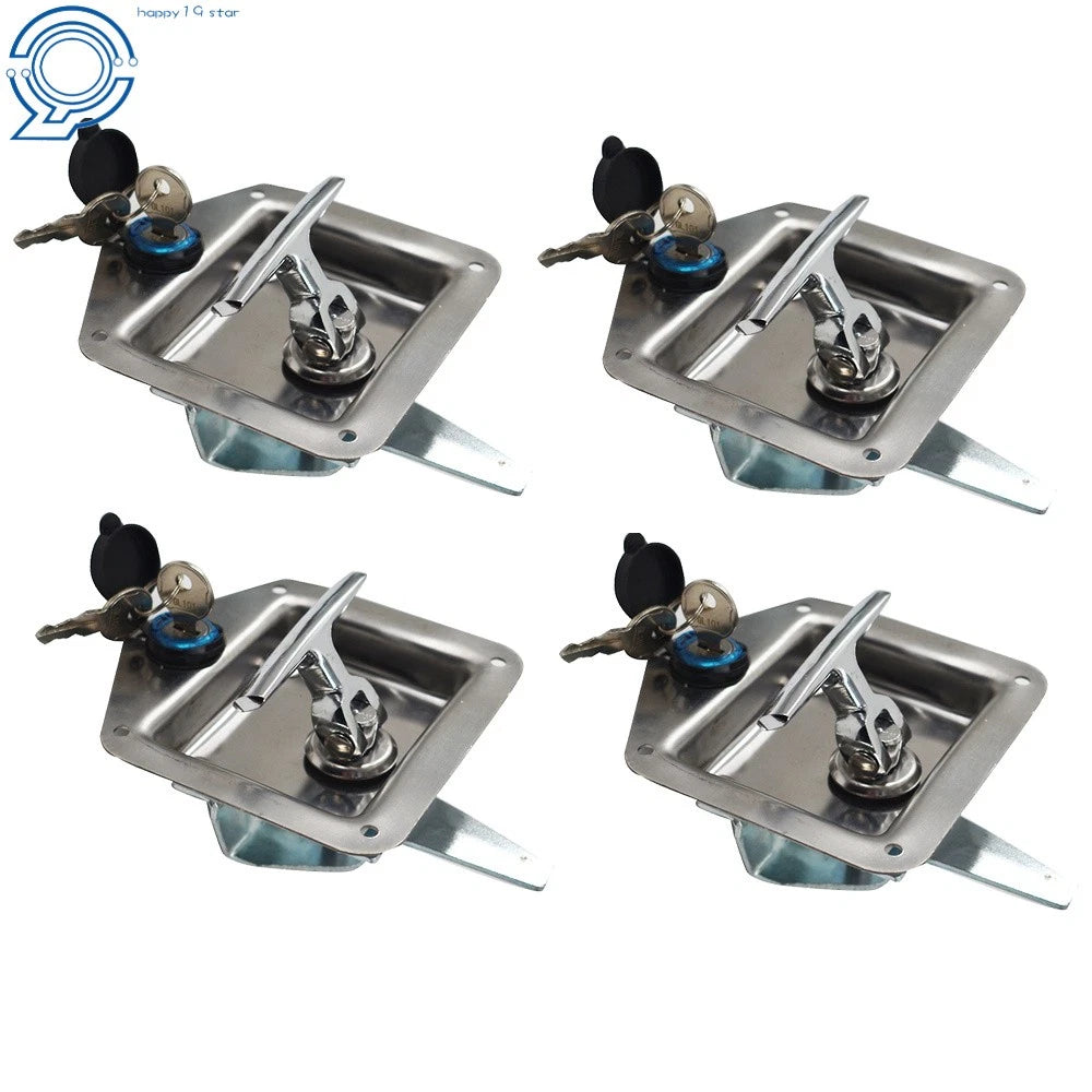 Set of 4 Trailer Door Latch T-Handle Locks with Keys, Stainless Steel
