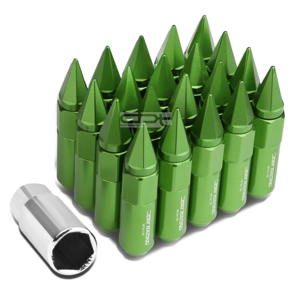 20 PCS M12X1.5 90MM Tall Green Aluminum Spiked Cap Lug Nuts for JDM Vehicles