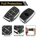 TPU Silicone Car Key Case for Hyundai i10 (2010–2023) - Black Silver Tone