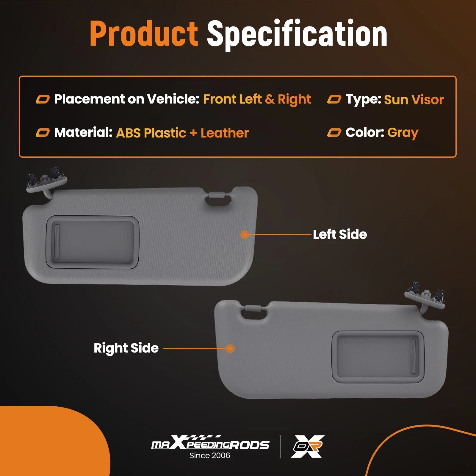 Pair Sun Visors for Toyota Corolla (2009–2013) 74320-02711-E0 Gray