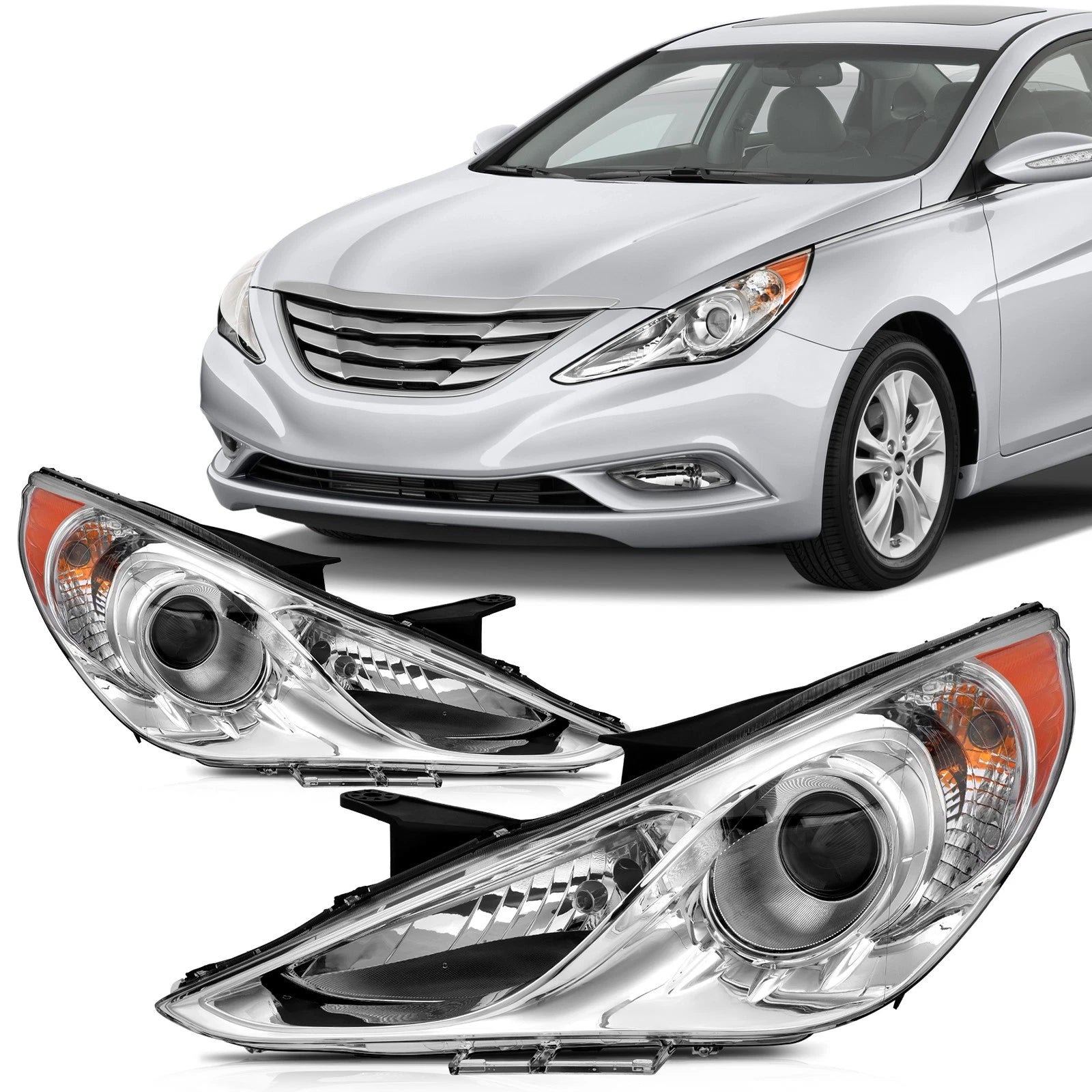 Headlights for Hyundai Sonata (2011–2014) Chrome Housing Projector Pair