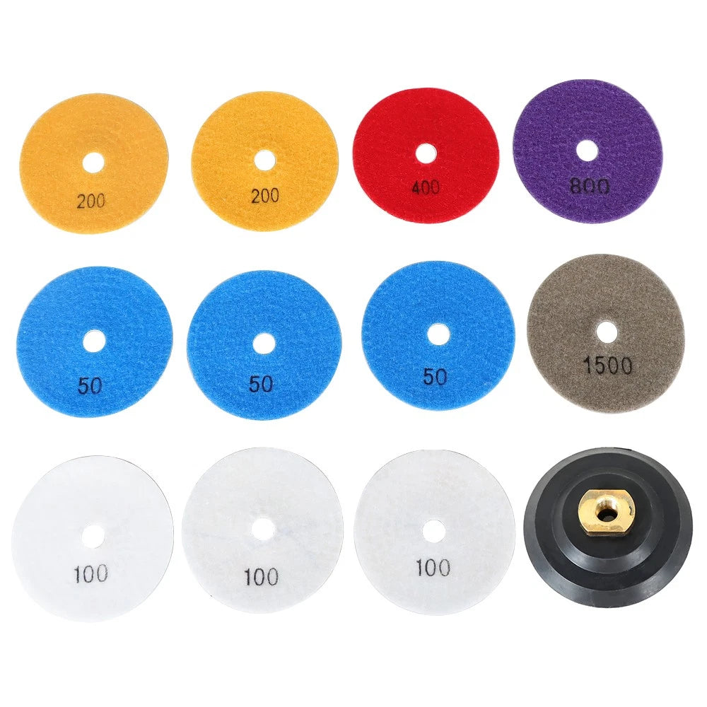Set of 12 Diamond Polishing Pads for Granite Concrete Marble (4 Inch)