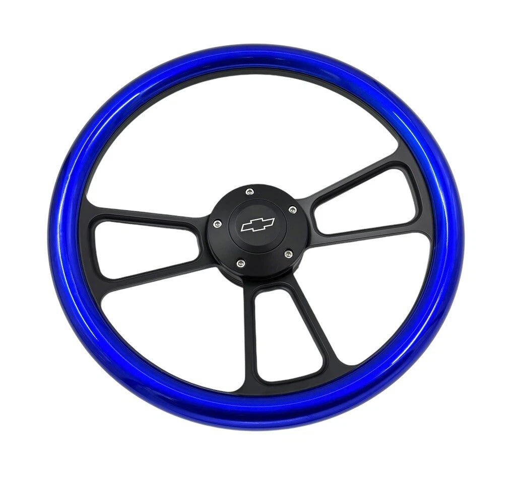 14 Inch 5 Hole Steering Wheel Replacement for Chevy Bowtie Blue Metallic (2006–2013)