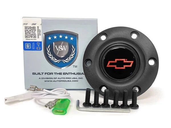 Leather Steering Wheel with 6 Hole Slotted Black Design for Chevy Bowtie (—)