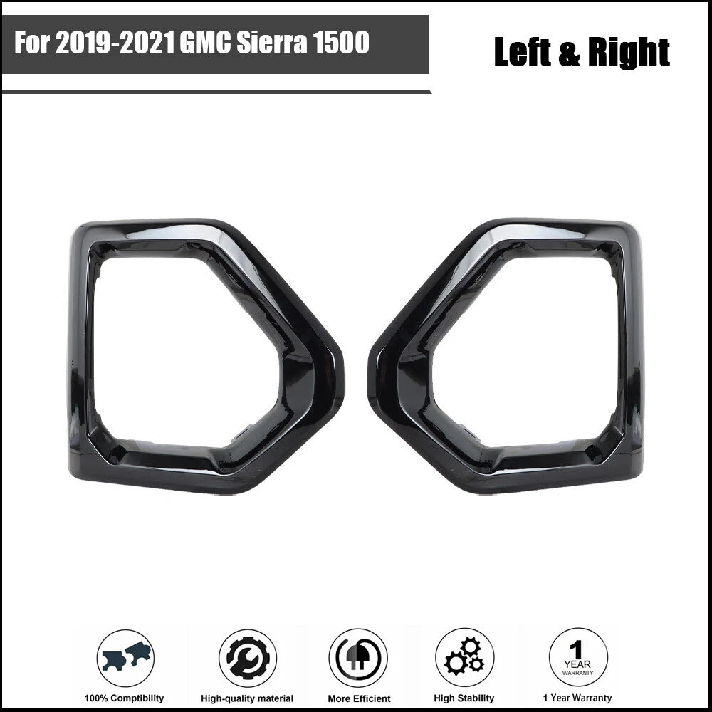 Set of 2 Black Fog Light Outer Bezel Covers for GMC Sierra Denali (2019–2021)