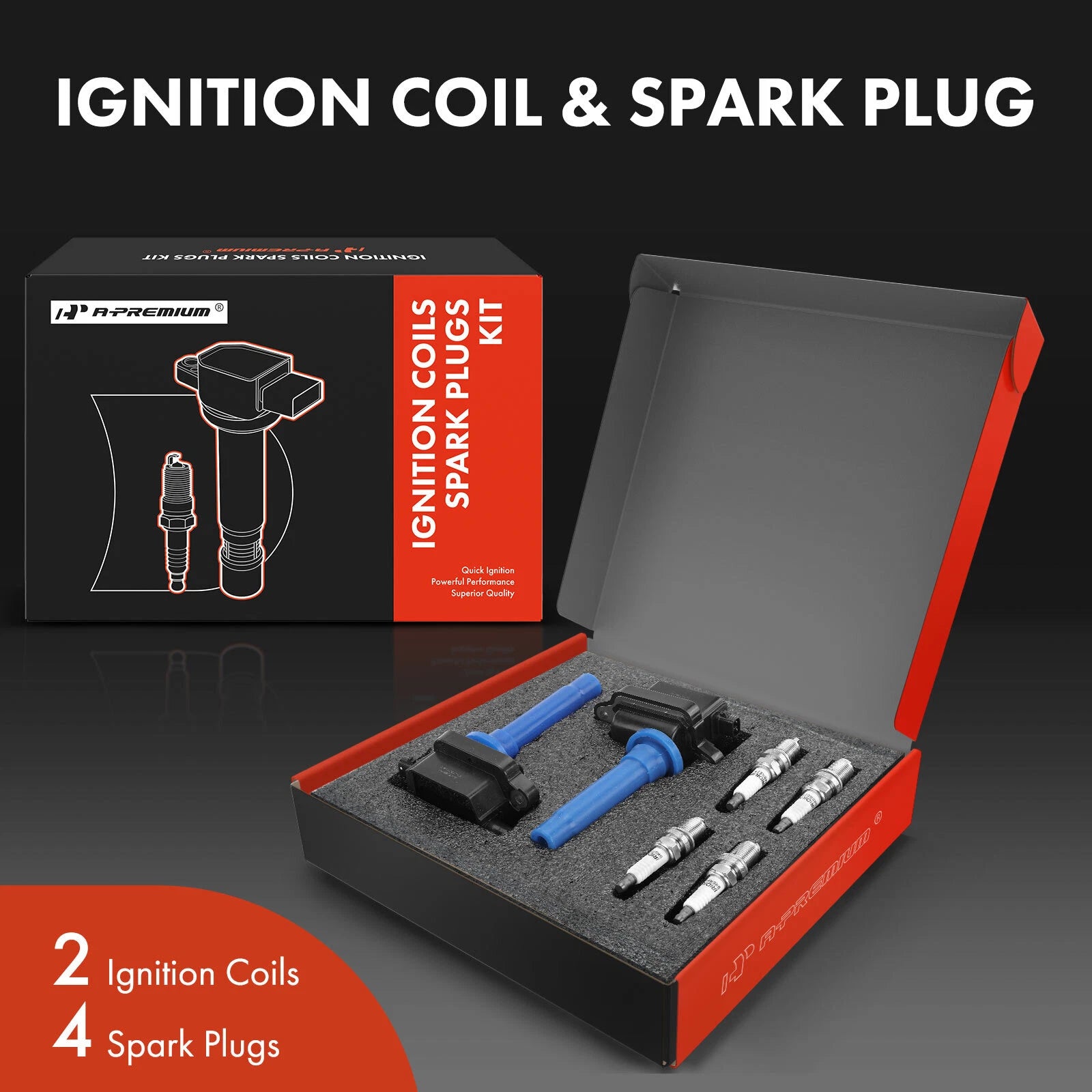 2X Blue Ignition Coil & 4X Iridium Spark Plug for Kia Sportage (1995–2002)