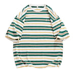 Set of 2 Men Striped Casual T Shirts Short Sleeve Streetwear