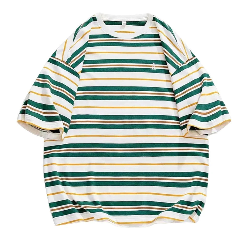 Set of 2 Men Striped Casual T Shirts Short Sleeve Streetwear