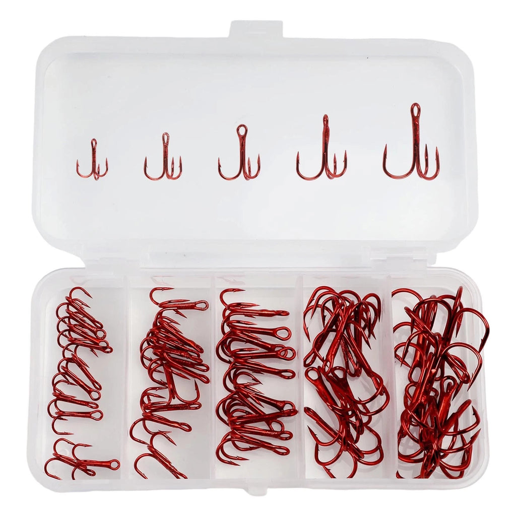 50Pcs Treble Fishing Hooks Carbon Steel for Various Fishing Species