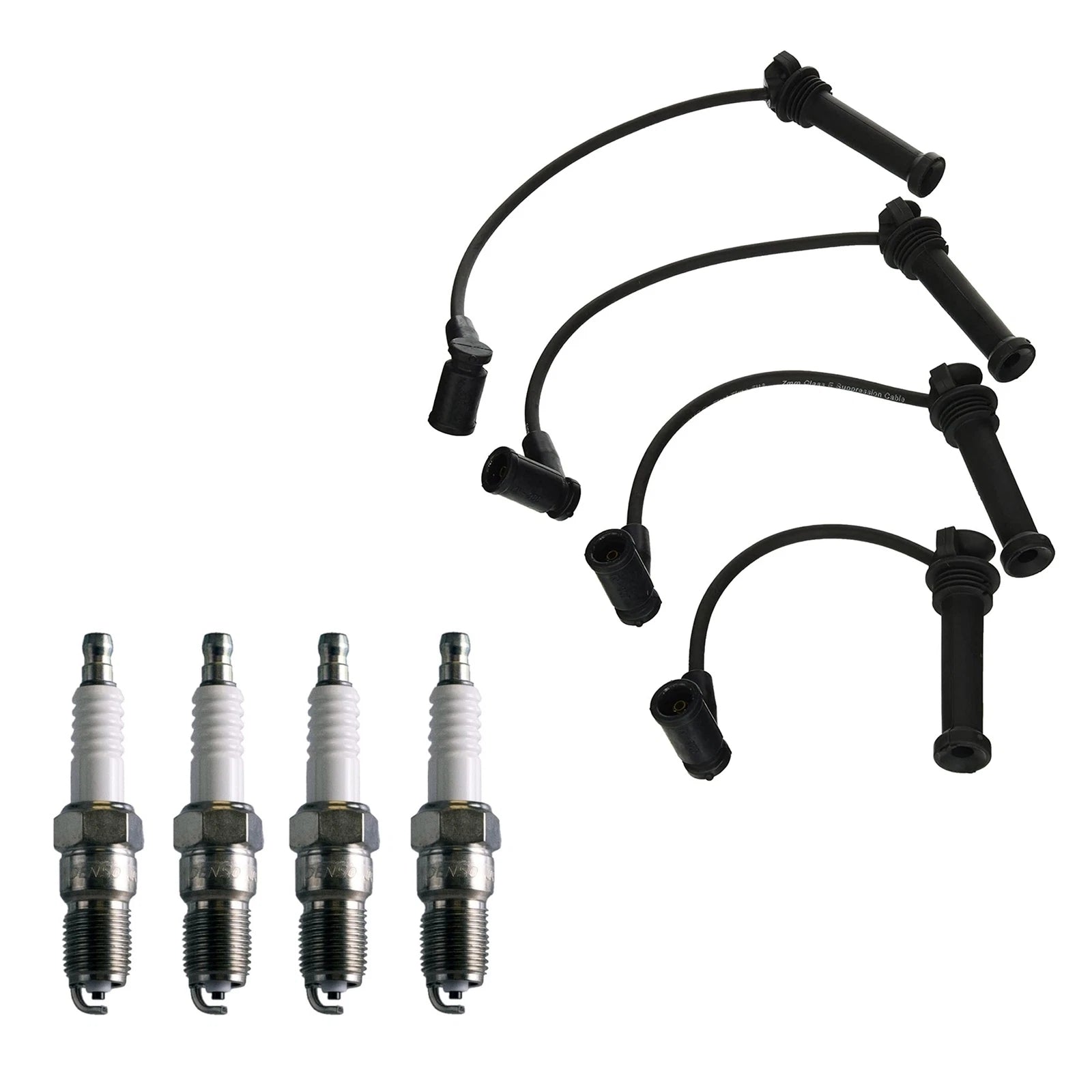 Denso 7mm Wire Set & 4 U-Groove Spark Plugs for Ford Mazda 2.3 L4 (0.06)