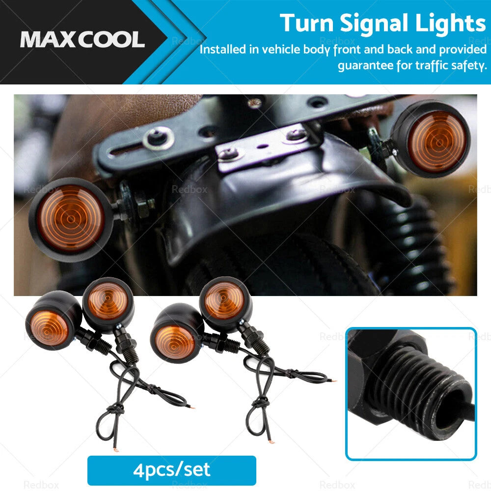 Set of 4 Black Amber Bullet Turn Signal Indicators for Universal Motorcycles