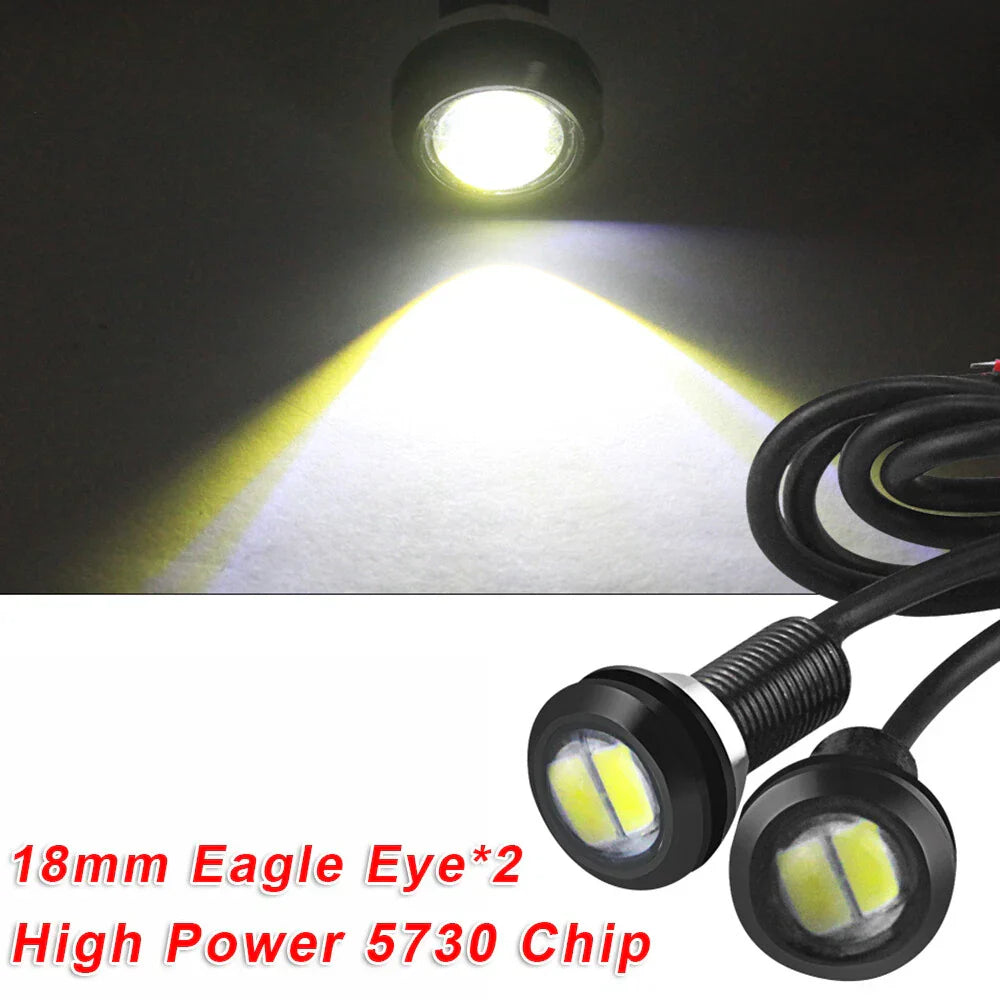 2pcs White Motorcycle Eagle Eye Lights Strobe Backup Lamps Mirror Mount