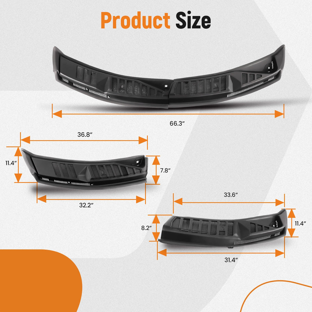 Set of 2 Windshield Wiper Cowl Covers for Ford F-150 (2015–2020) Black