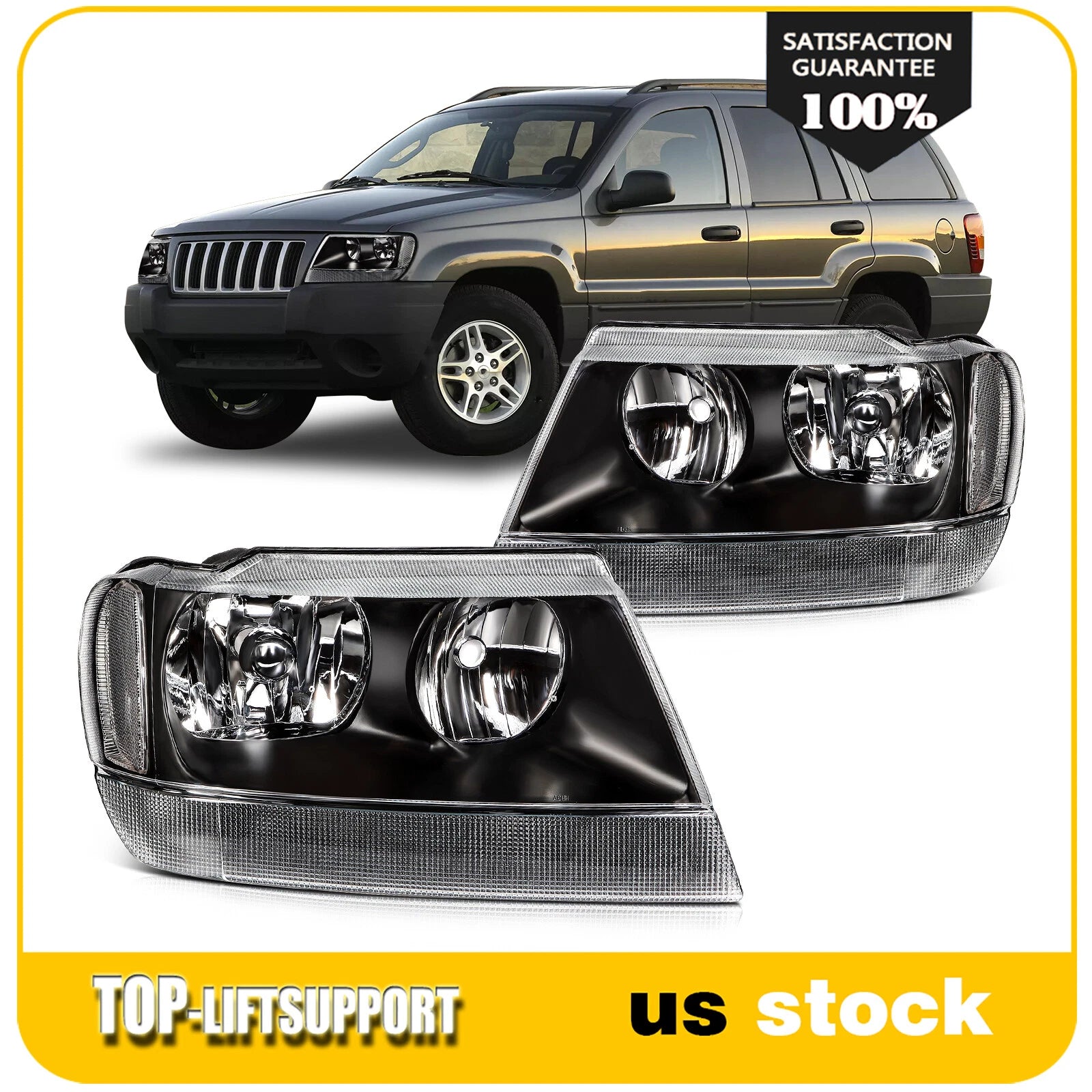 Headlight Assembly for Grand Cherokee (1999–2004) Black Housing