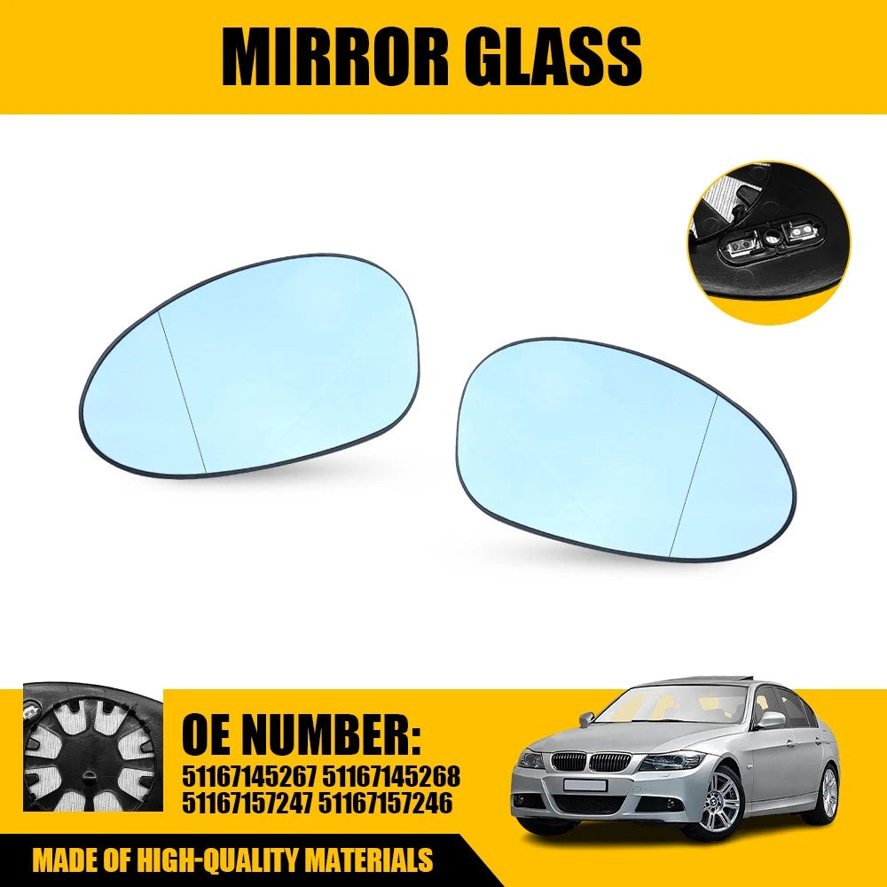 2X Blue Heated Mirror Glass for BMW 1/3 Series E88 E90 E91 E92 (2004–2013)