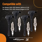 4x Ignition Coil and Spark Plug for Nissan Altima and Rogue 2.5L (2019–2021)