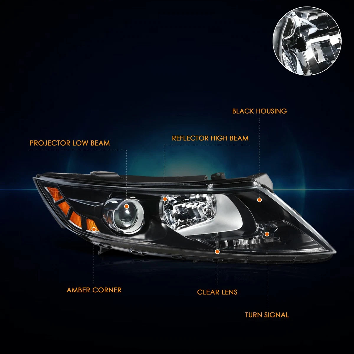 Right Side Projector Headlight Lamp for Optima (2011–2013)
