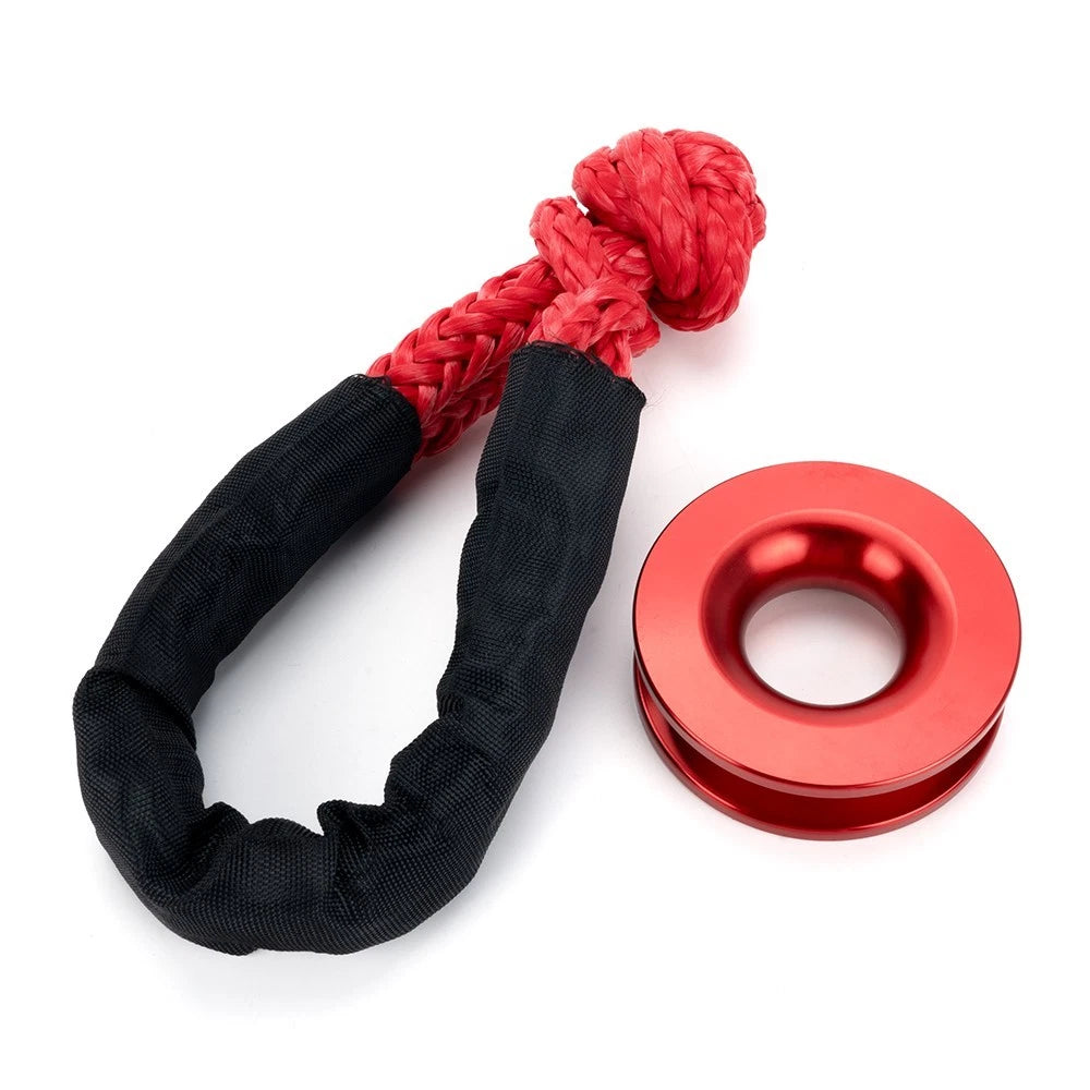 2X Recovery Ring Snatch Block Pulley + 2X Soft Shackle for Tow Winch Rope