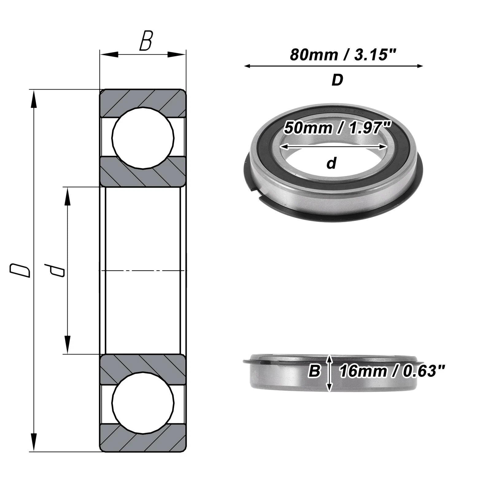 Deep Groove Ball Bearings 6010NR2RS   50x80x16mm