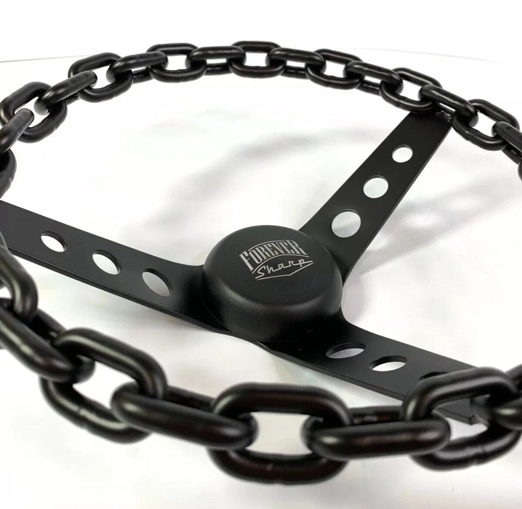3 Hole Chain Steering Wheel with Horn Button and A01 Adapter for Black (Universal)