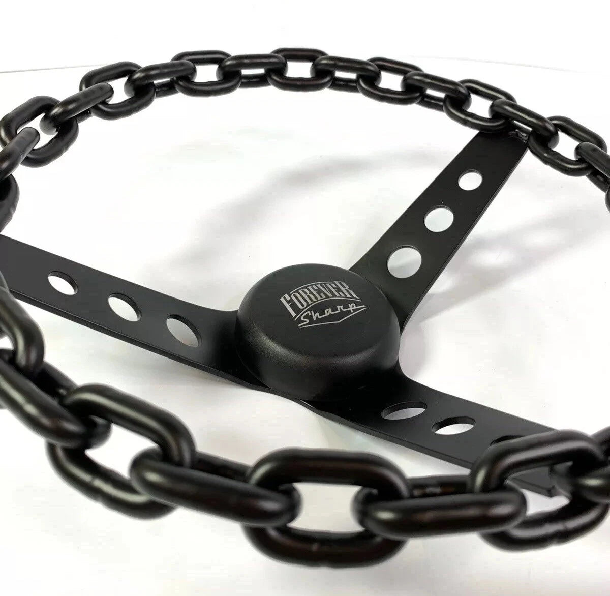 3 Hole Chain Steering Wheel with Horn Button and A01 Adapter for Black (Universal)