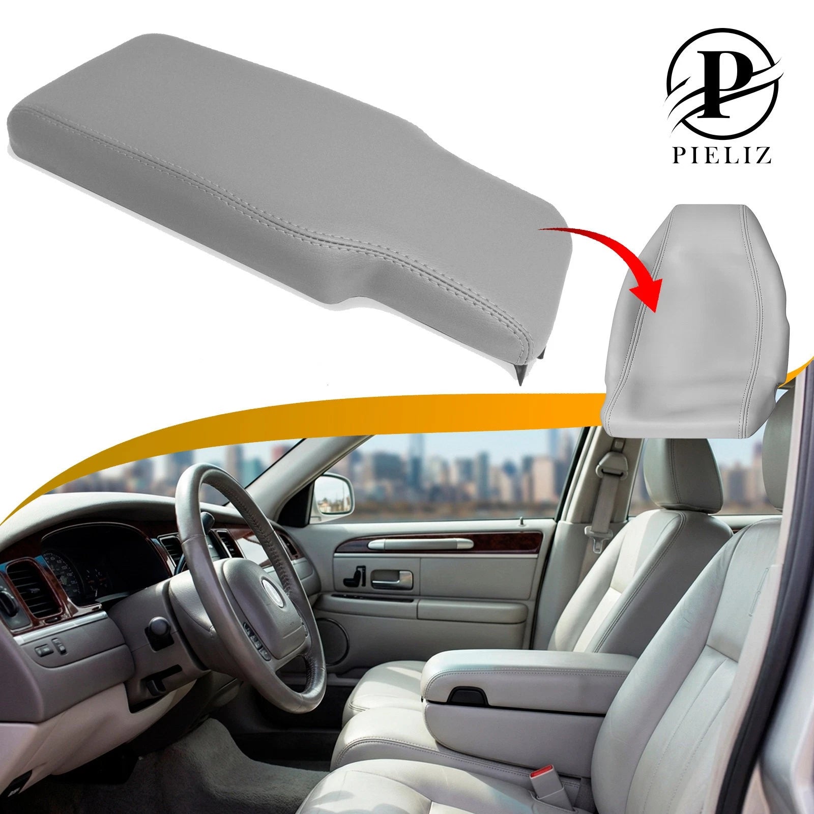 Console Lid Cover for Lincoln Town Car (2003–2011) Gray PVC Leather