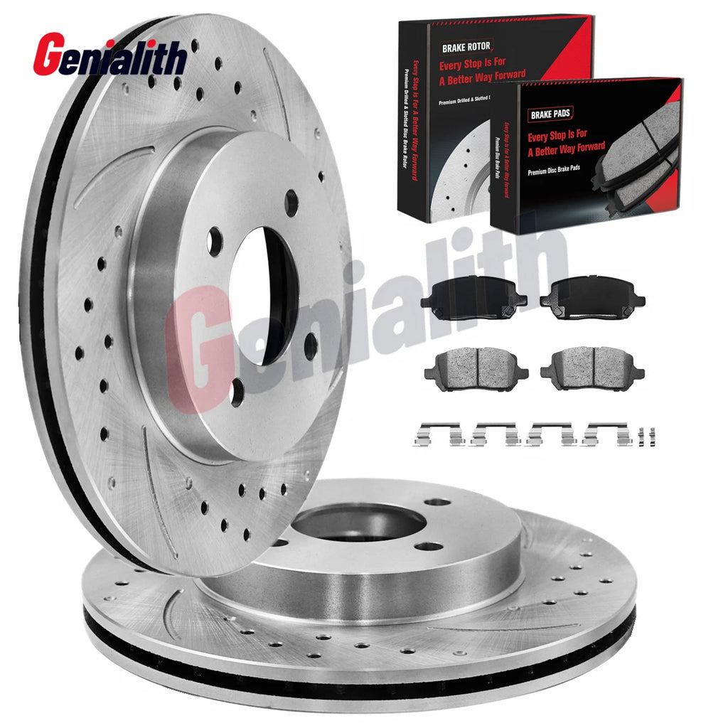 Front Drilled Rotors & Ceramic Brake Pads for Saturn Ion, Chevy Cobalt (2003–2007)