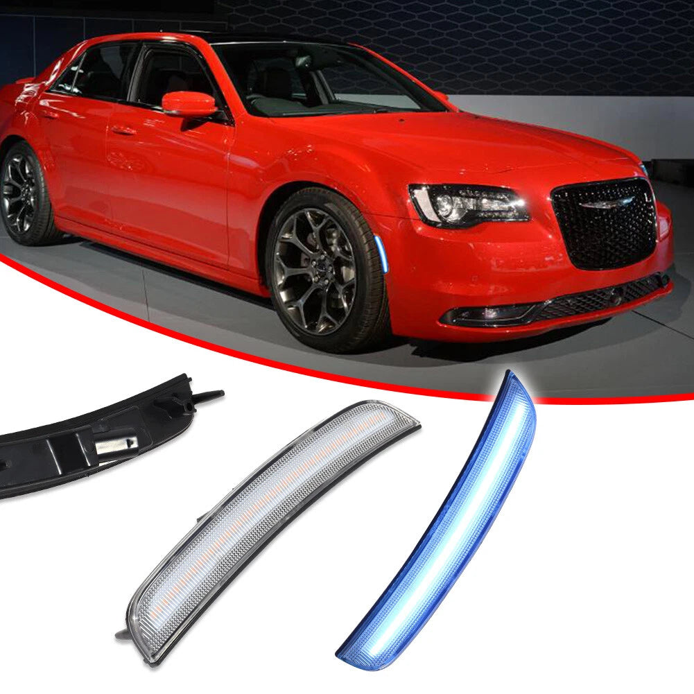 2X Clear Lens Ice Blue LED Front Side Marker Lights for Chrysler 300 (2015–2023)