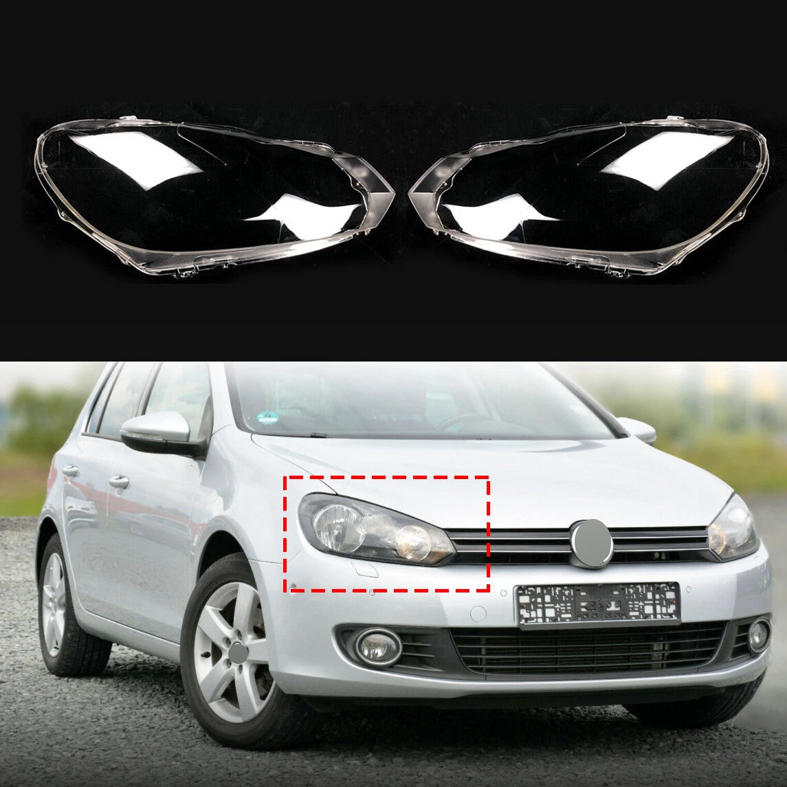 Clear Lens Halogen Headlight Lens Cover for Golf 6 MK6 GTI (2010–2015)