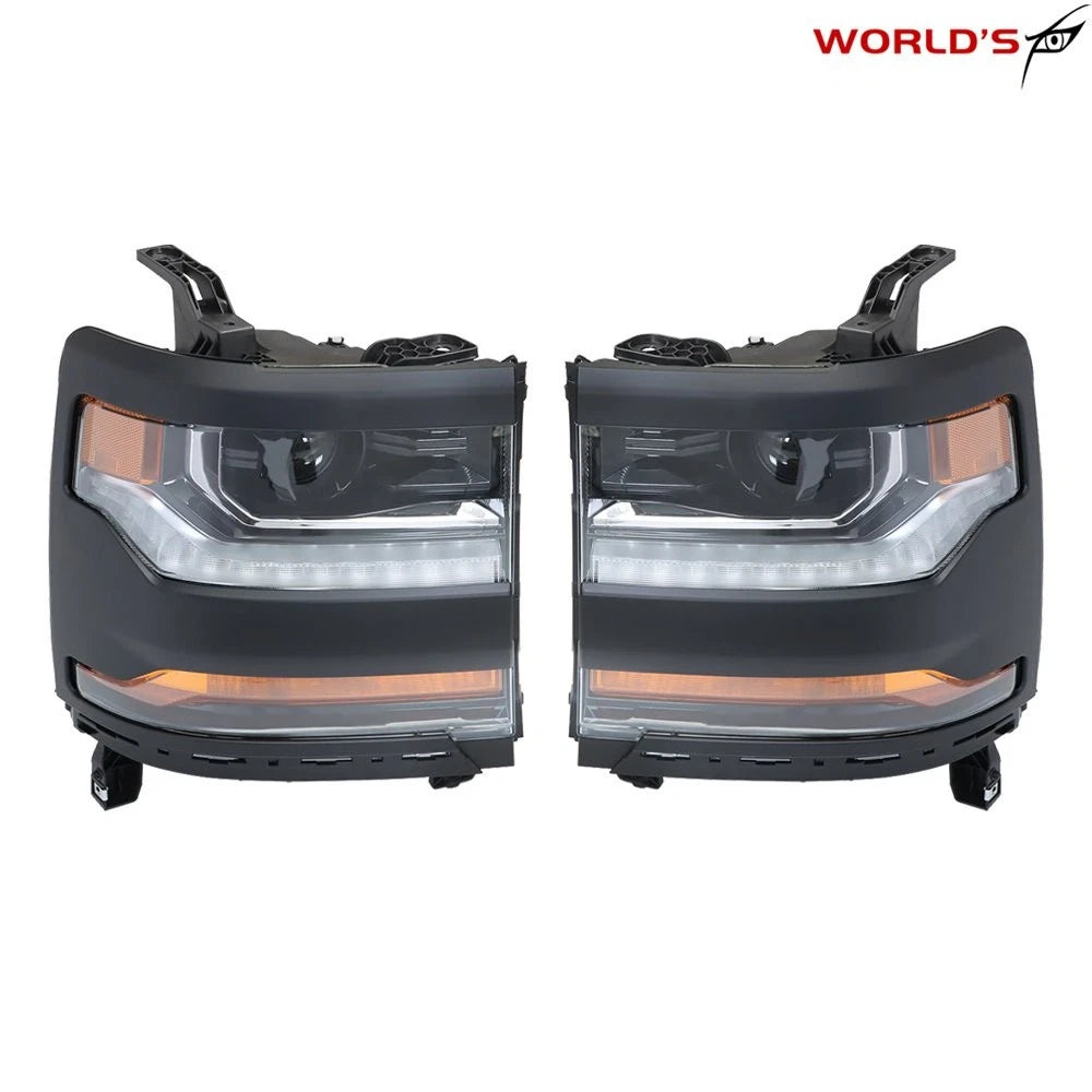 Headlight Set for Chevy Silverado 1500 (2016–2018) HID/Xenon LED Black