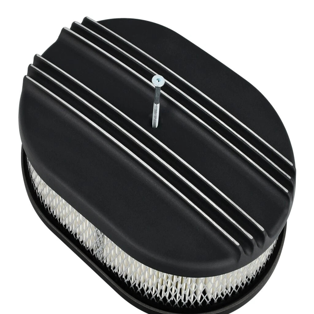 12" Oval Half Finned Polished Aluminum Air Cleaner for Chevy Ford Mopar