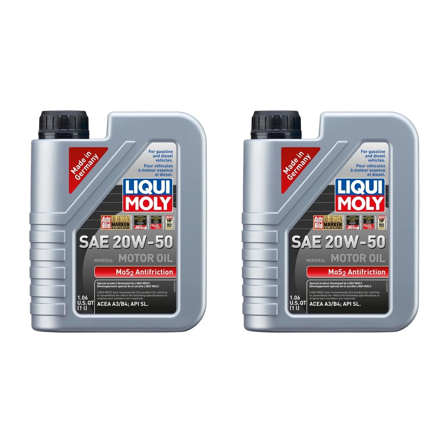 2X 1L Liqui Moly MoS2 Antifriction Motor Oil 20W-50 for Engine