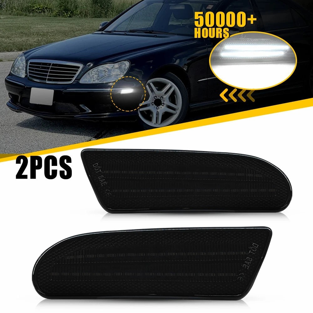 2X Smoked White LED Bumper Side Marker Lights for Mercedes-Benz W220 (2000–2006)