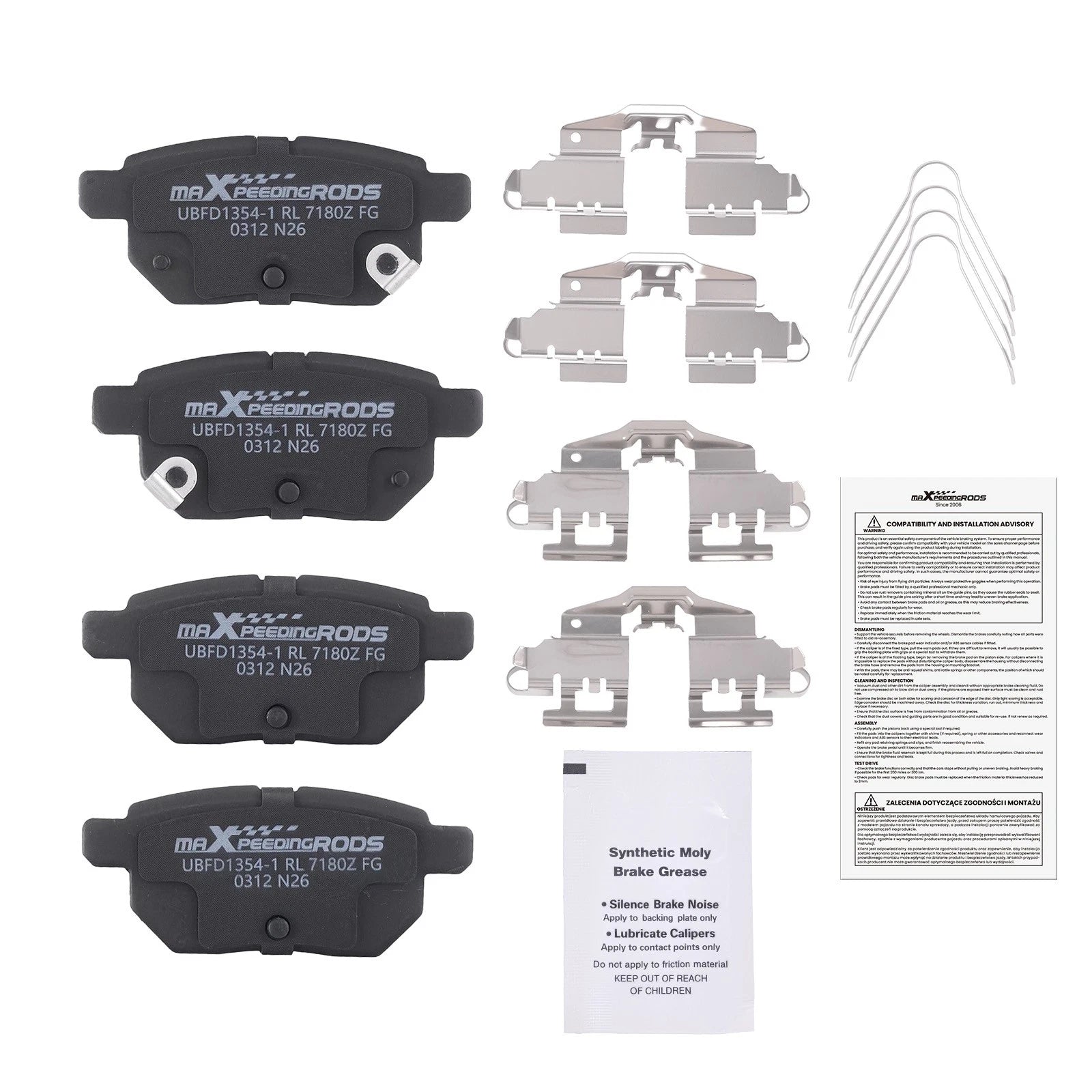 Set of 4 Rear Ceramic Brake Pads for Toyota Corolla iM (2017–2018), Prius (2010–2022)