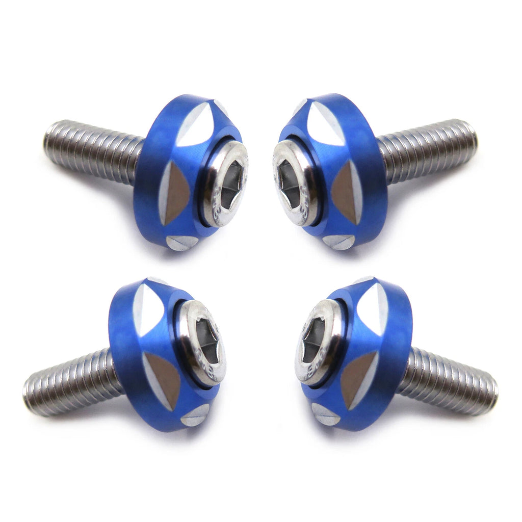 Set of 4 Silver Tone Blue Alloy License Plate Bolts 6mm for Universal Fit