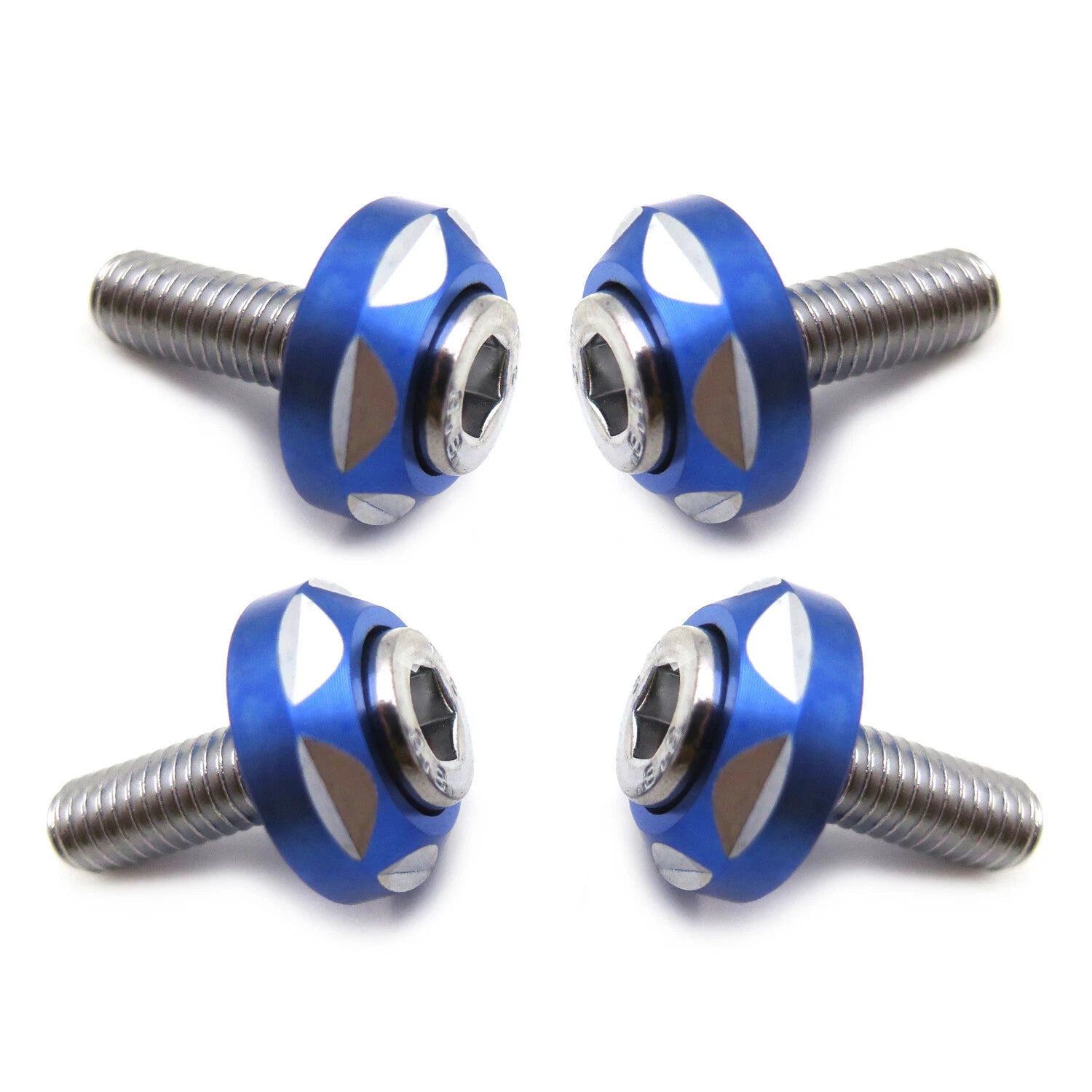 Set of 4 Silver Tone Blue Alloy License Plate Bolts 6mm for Universal Fit