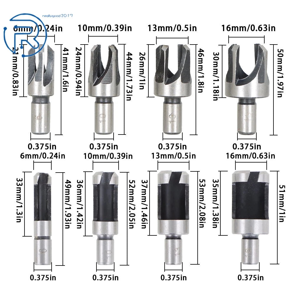 8-Pack Carbon Steel Drill Bit Wood Plug Hole Cutter Set